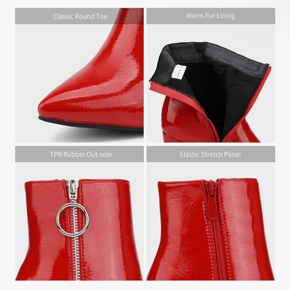 Red Chunky Heel Ankle Boots - Picture 3 of 13